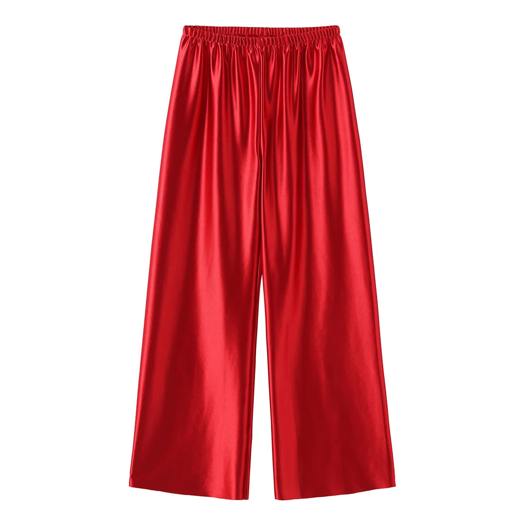 Satin Wide Leg Pants Long Floor Casual Pants Women'S Summer