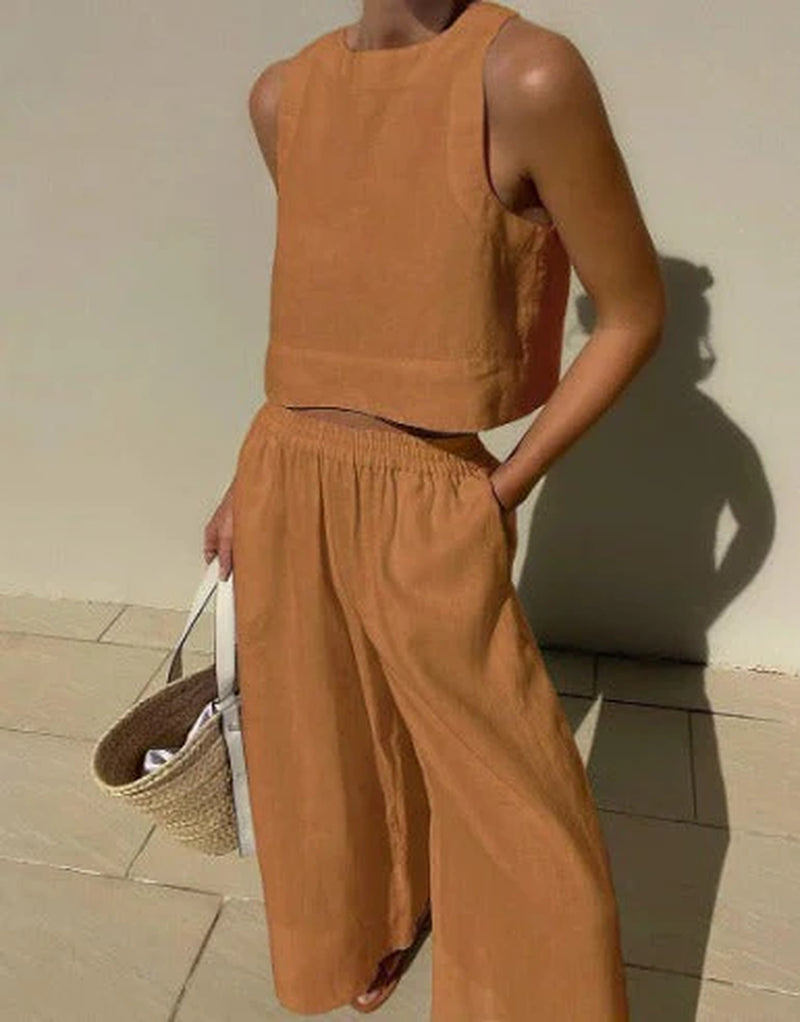 Women'S Two Piece Set Crop Top Wide Leg Pants