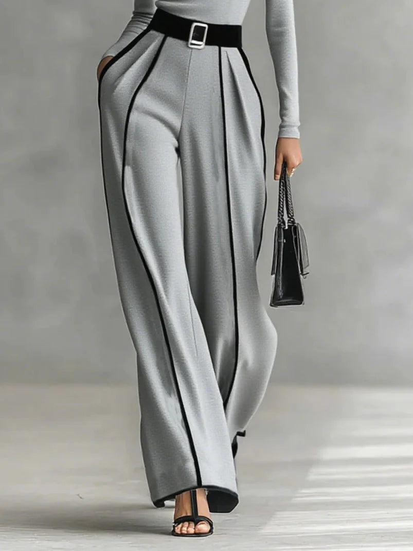 Tanya | High-Neck Long-Sleeved Top with Wide-Leg Pants and Belt Set