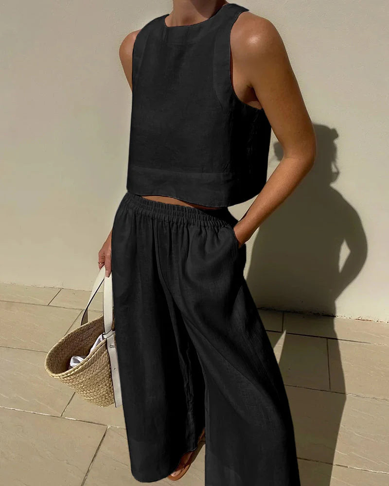 Women'S Two Piece Set Crop Top Wide Leg Pants