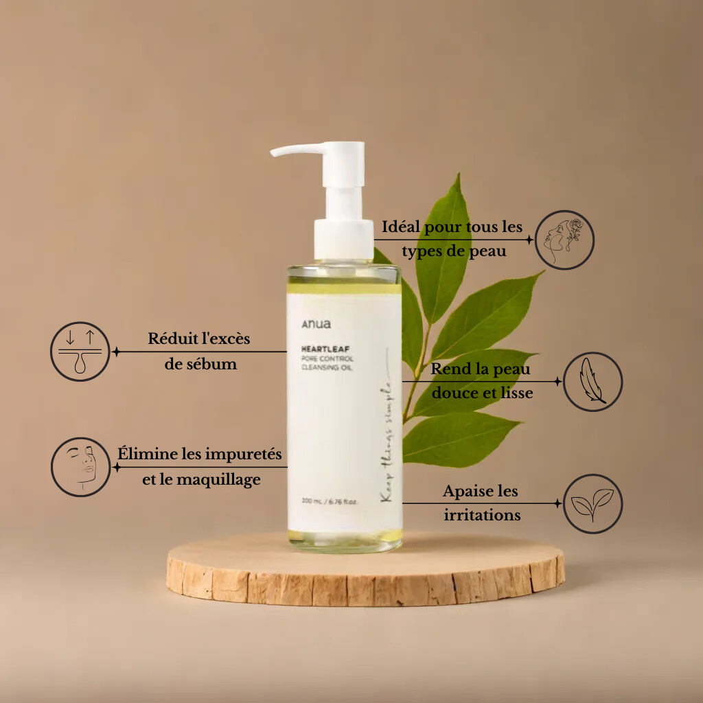 Anua- Heartleaf Pore Control Cleansing Oil - Huile nettoyante démaquillante