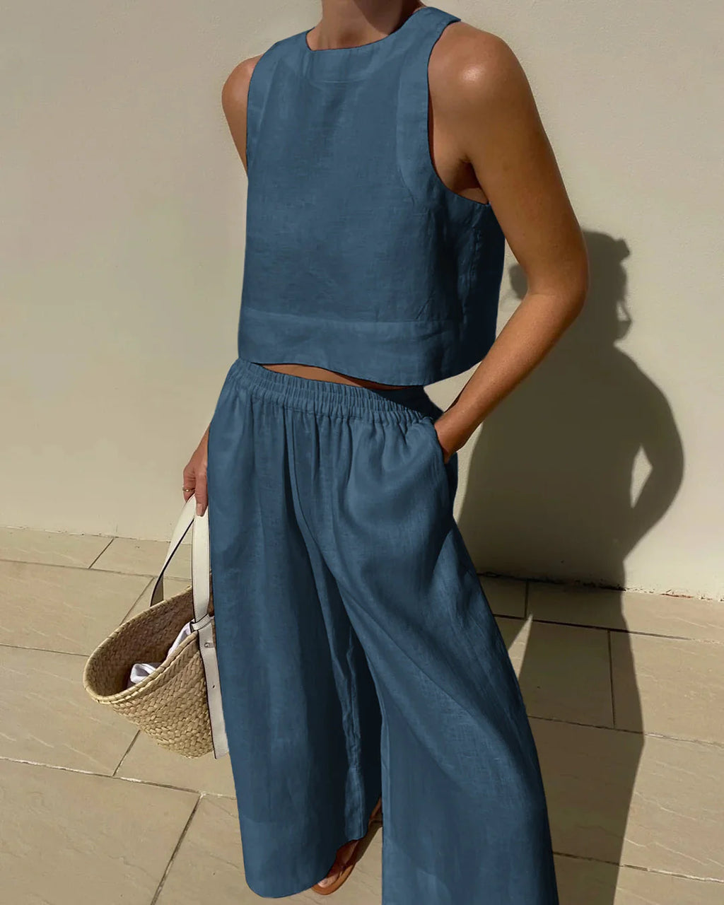 Women'S Two Piece Set Crop Top Wide Leg Pants