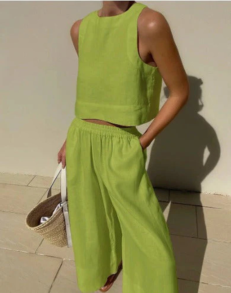 Women'S Two Piece Set Crop Top Wide Leg Pants