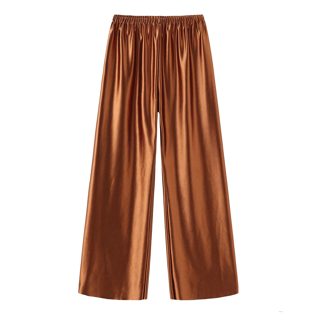 Satin Wide Leg Pants Long Floor Casual Pants Women'S Summer