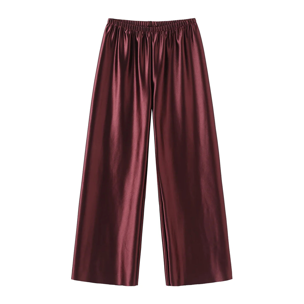 Satin Wide Leg Pants Long Floor Casual Pants Women'S Summer