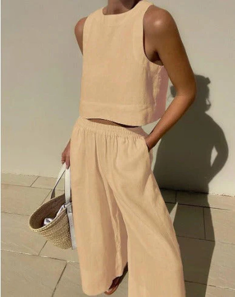 Women'S Two Piece Set Crop Top Wide Leg Pants