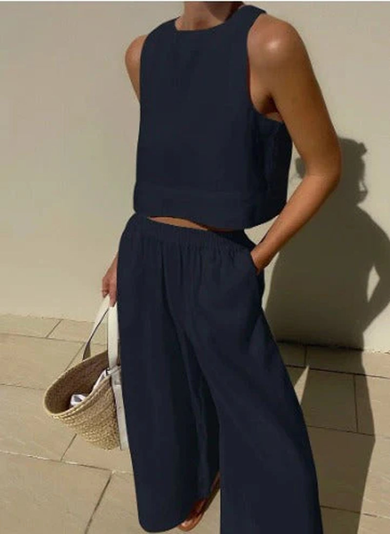 Women'S Two Piece Set Crop Top Wide Leg Pants