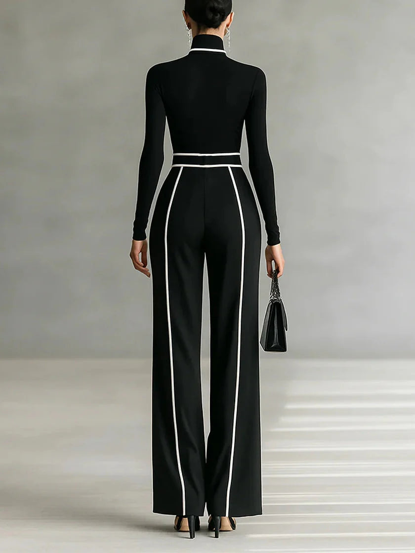 Tanya | High-Neck Long-Sleeved Top with Wide-Leg Pants and Belt Set