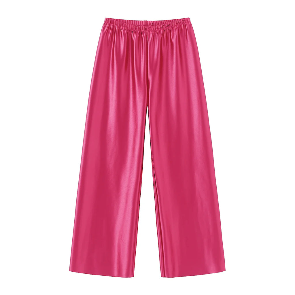 Satin Wide Leg Pants Long Floor Casual Pants Women'S Summer
