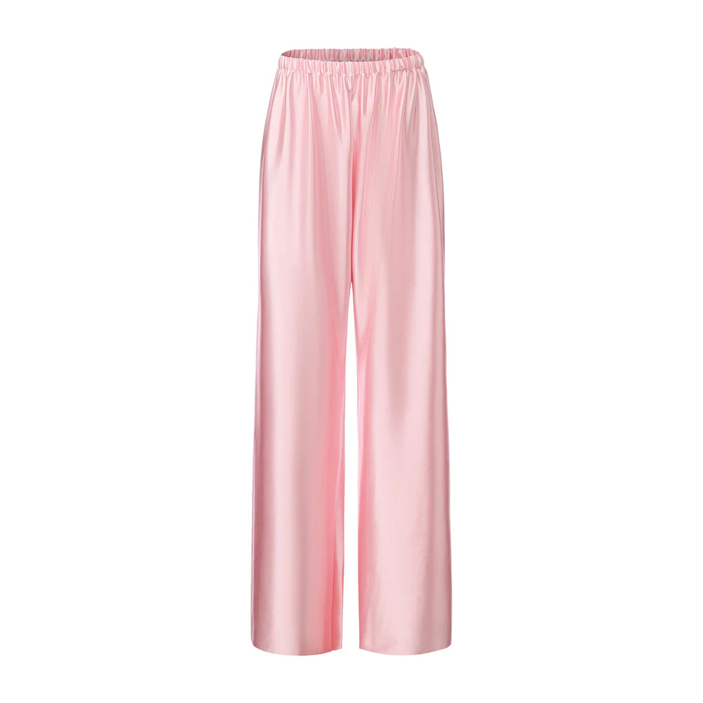 Satin Wide Leg Pants Long Floor Casual Pants Women'S Summer