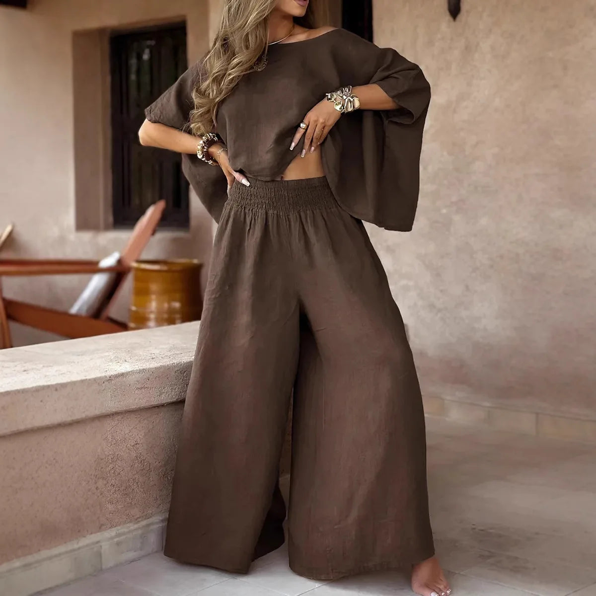 2025 Spring Cotton Linen Women Suit Black Oversize Loose Top Wide-Leg Pants Set Female Summer Trendy Casual Elegant Suits Ladies