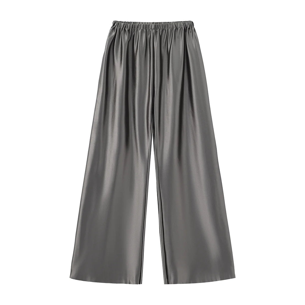 Satin Wide Leg Pants Long Floor Casual Pants Women'S Summer