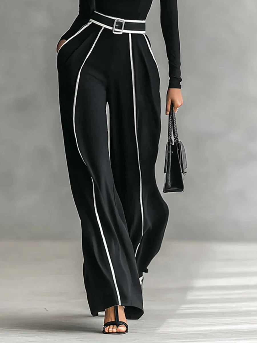 Tanya | High-Neck Long-Sleeved Top with Wide-Leg Pants and Belt Set