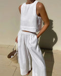 Women'S Two Piece Set Crop Top Wide Leg Pants