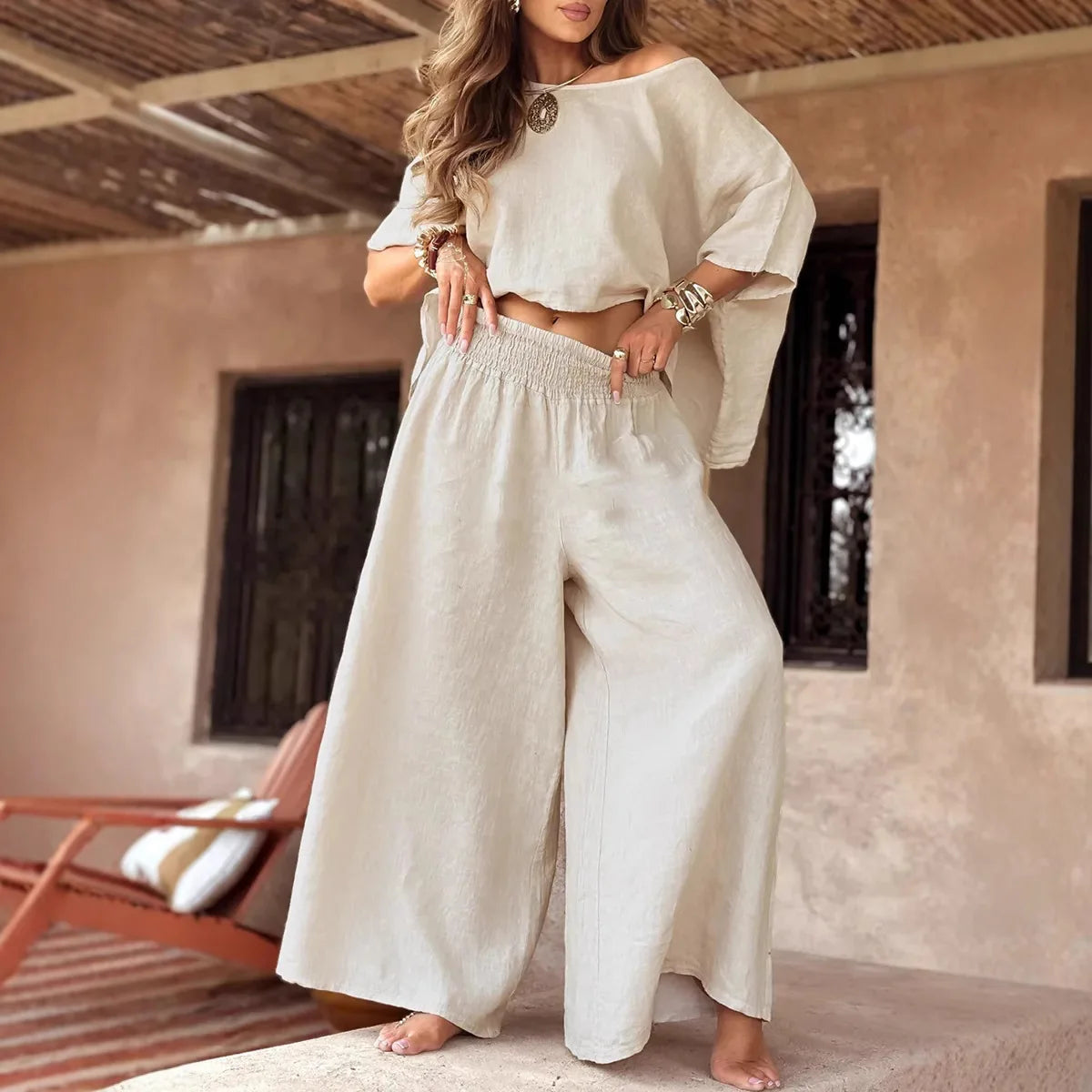2025 Spring Cotton Linen Women Suit Black Oversize Loose Top Wide-Leg Pants Set Female Summer Trendy Casual Elegant Suits Ladies