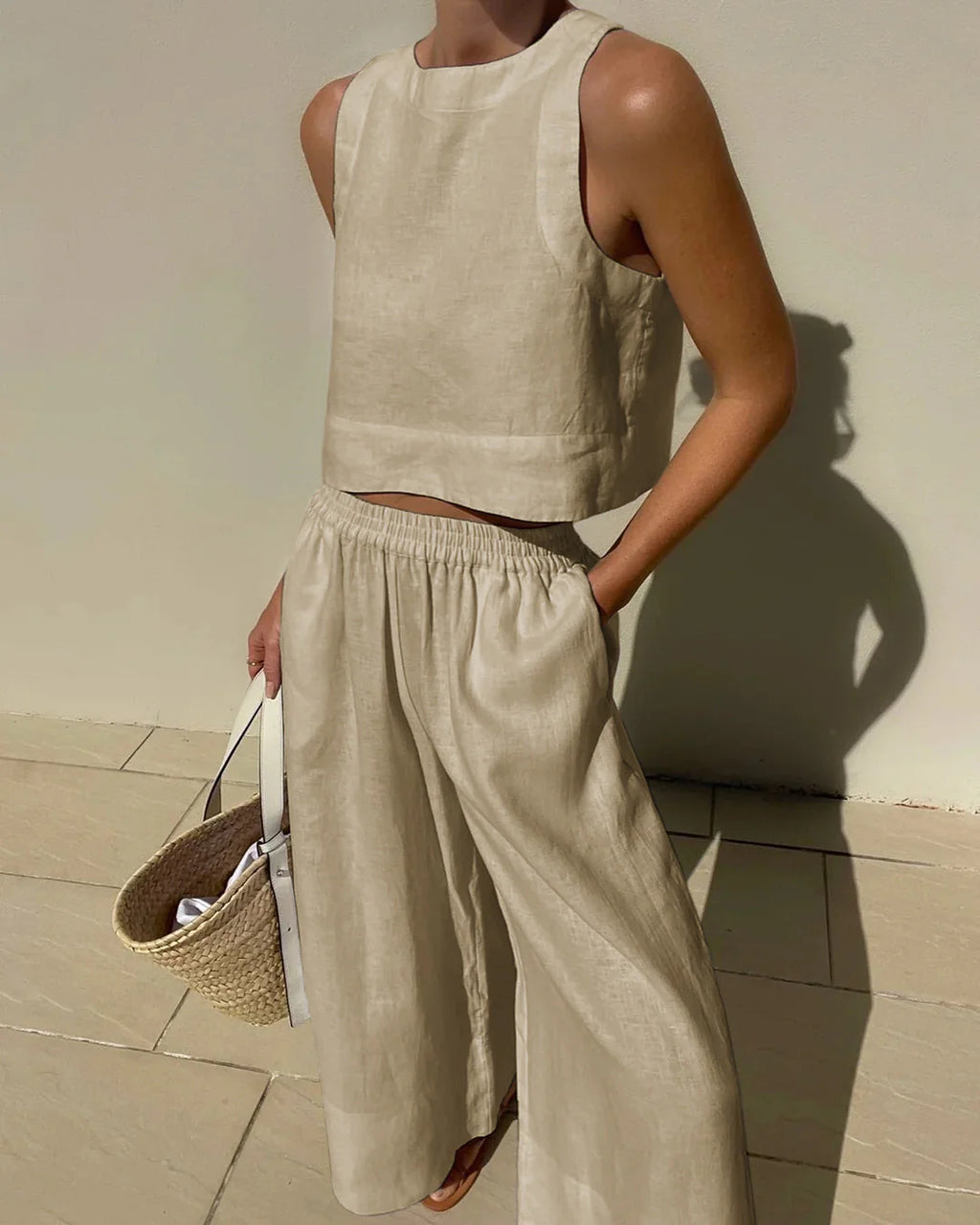 Women'S Two Piece Set Crop Top Wide Leg Pants
