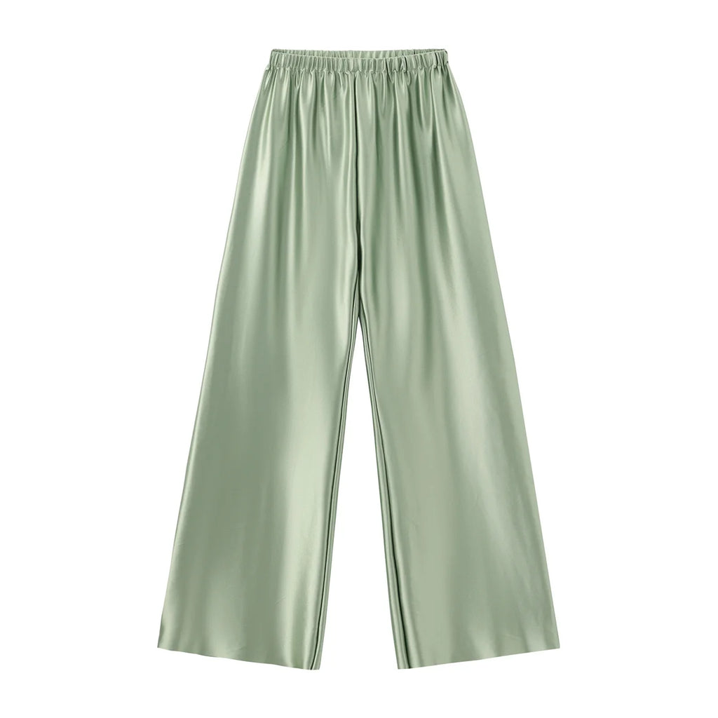 Satin Wide Leg Pants Long Floor Casual Pants Women'S Summer
